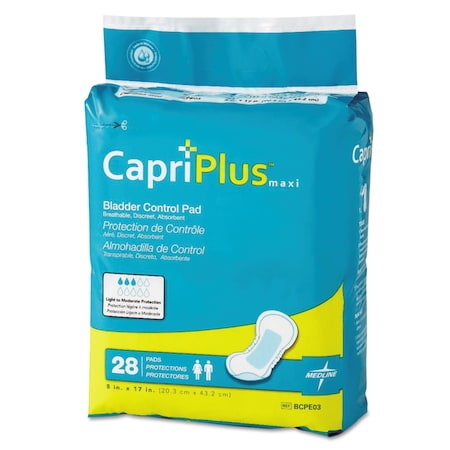 Medline Capri Plus Bladder Control Pads, Ultra Plus, 8" x 17", PK168 BCPE03